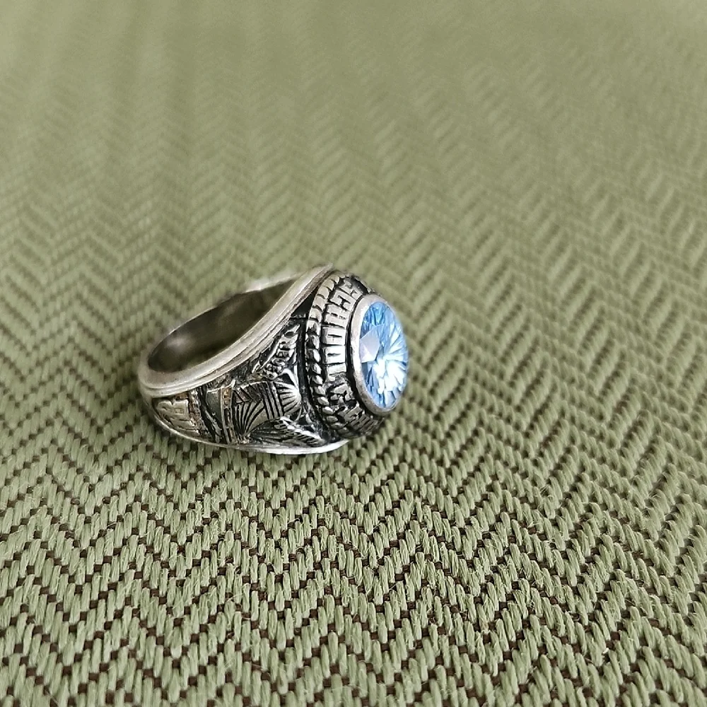 Vintage Class Ring with Aquamarine Gemstone Josten Ladies Sterling Silver 10.92g
